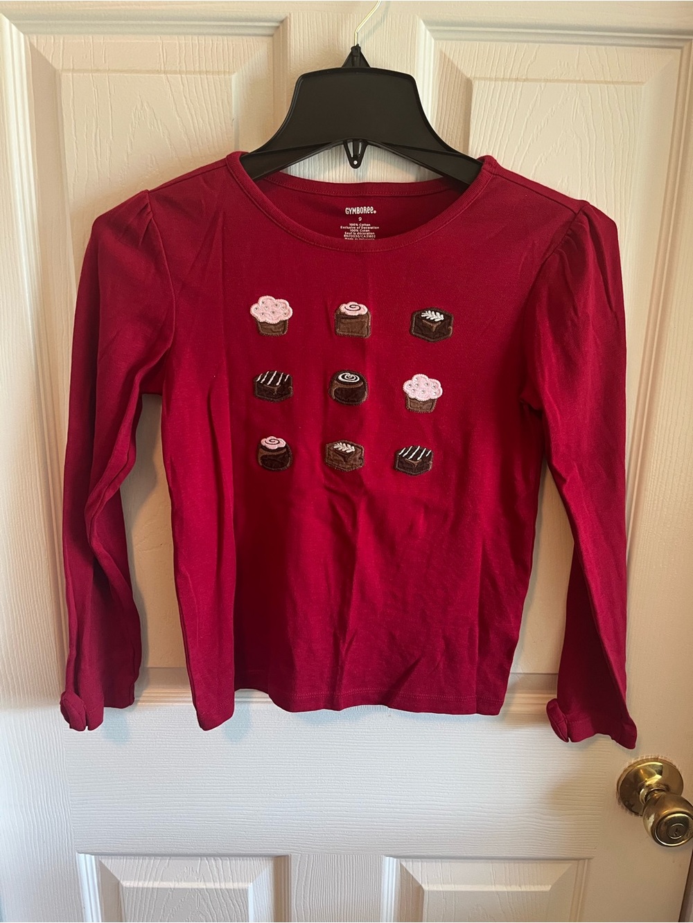 GUC Gymboree Girls' Red Long-Sleeve Cupcake & Chocolate Patch Top size 9